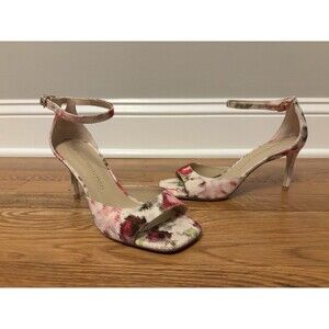 Stuart Weitzman Nudista 75 Heels Sandals Pink Floral Jacquard Size 7.5